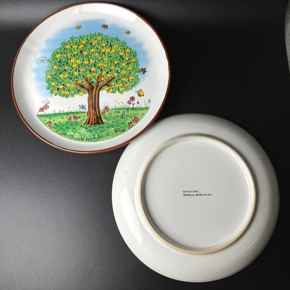 Vintage Oakstone Seneca 1983 Tree Seasons Art Decorative Plates Set 2 Signed